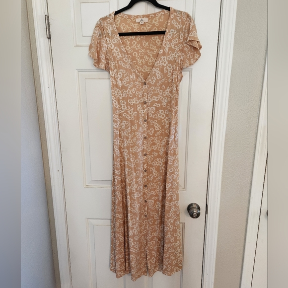 Floral Tan Maxi Dress - Picture 1 of 5